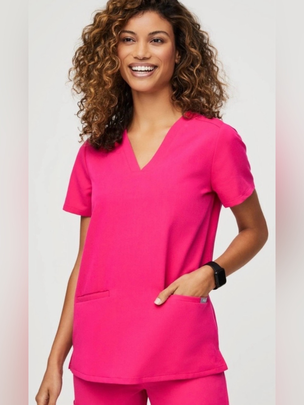 FIGS Casma Three-Pocket Scrub Top. Size: XXS. Shocking Pink. EUC